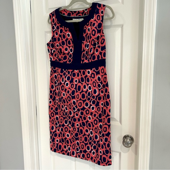 Boden Women Sheath Colorful Geometric Dress US 8R  Pink Blue Sleeveless Cotton - Picture 3 of 13